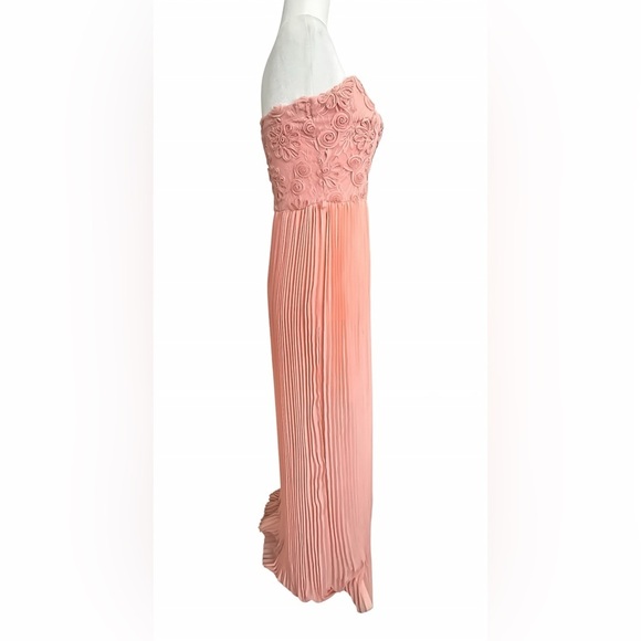 Papaya Strapless Peach Chiffon Maxi Dress M Lace Appliqué Bodice, Pleated Skirt - Picture 3 of 10